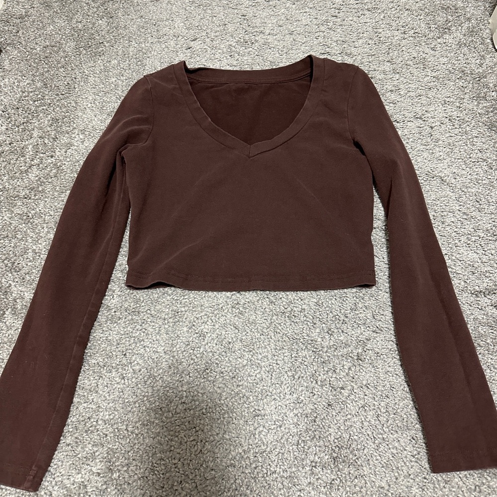 SHEIN women's brown crop top long sleeve